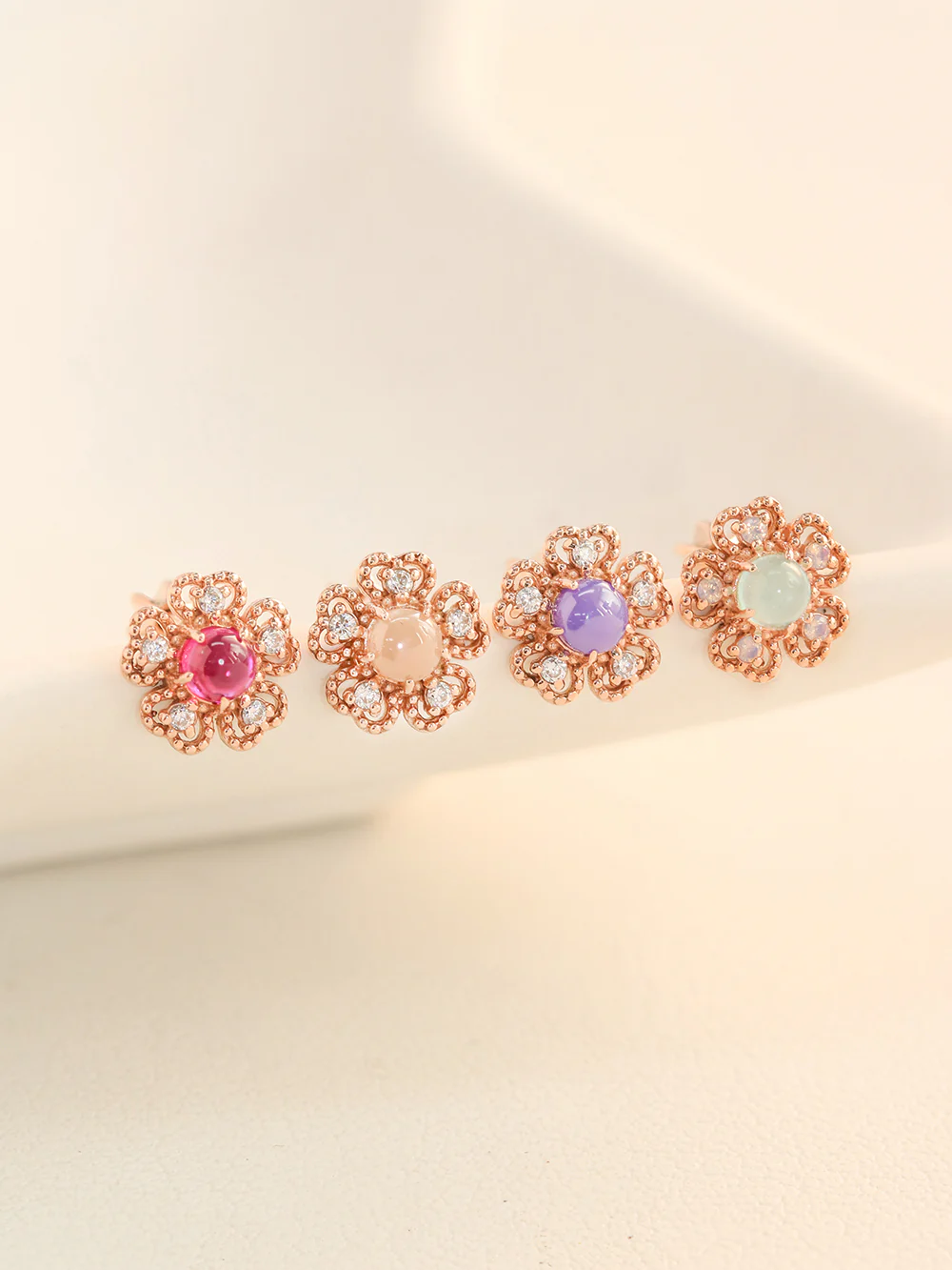 14K Gold Antique Gemstone Flower Cartilage Earring 18G16G - Image 3