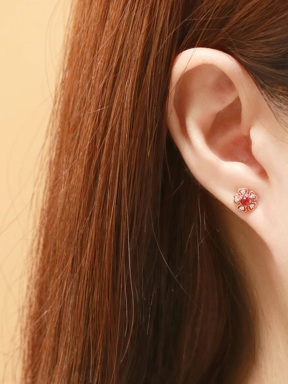 14K Gold Antique Gemstone Flower Cartilage Earring 18G16G - Image 4