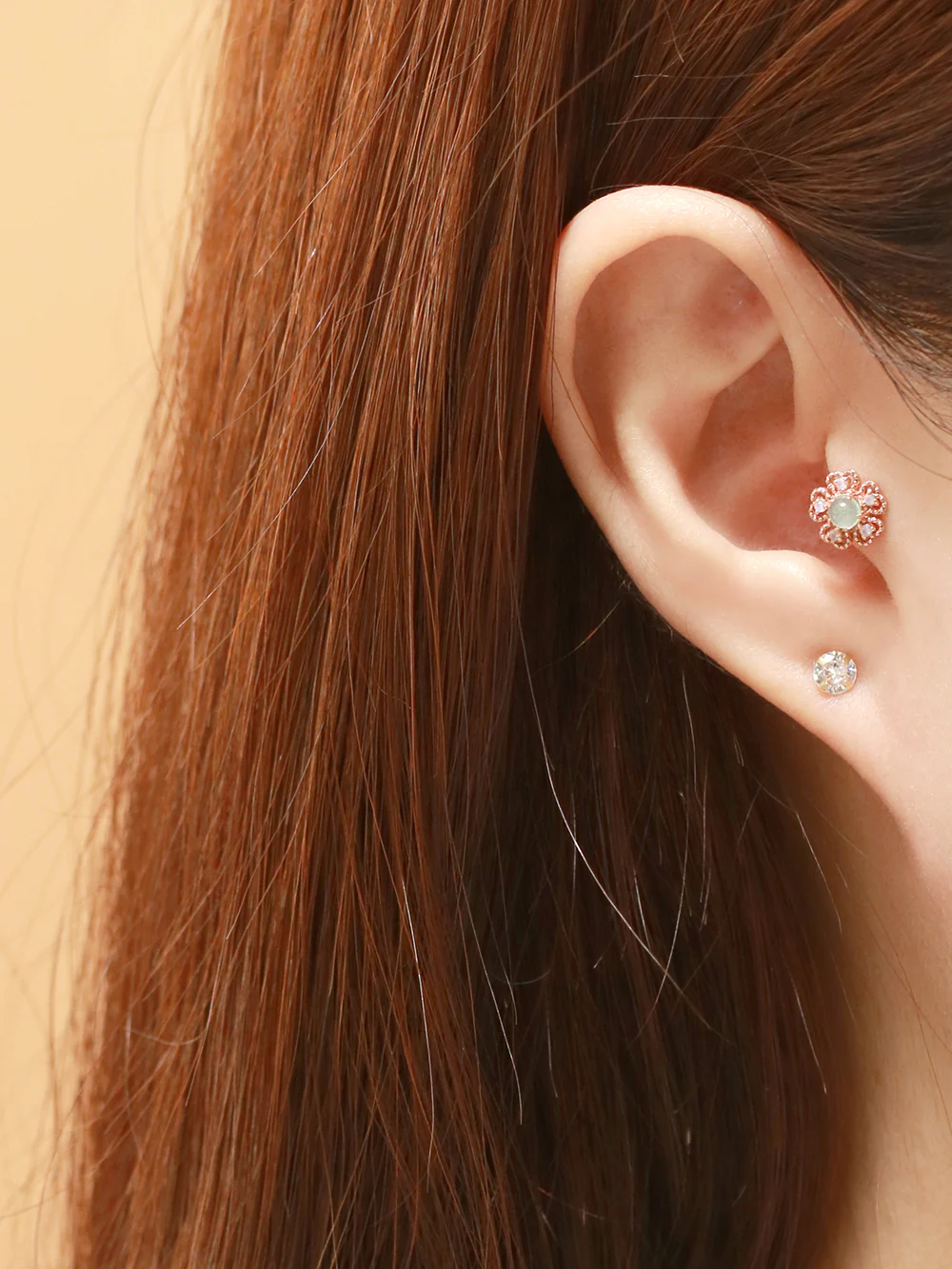 14K Gold Antique Gemstone Flower Cartilage Earring 18G16G - Image 8
