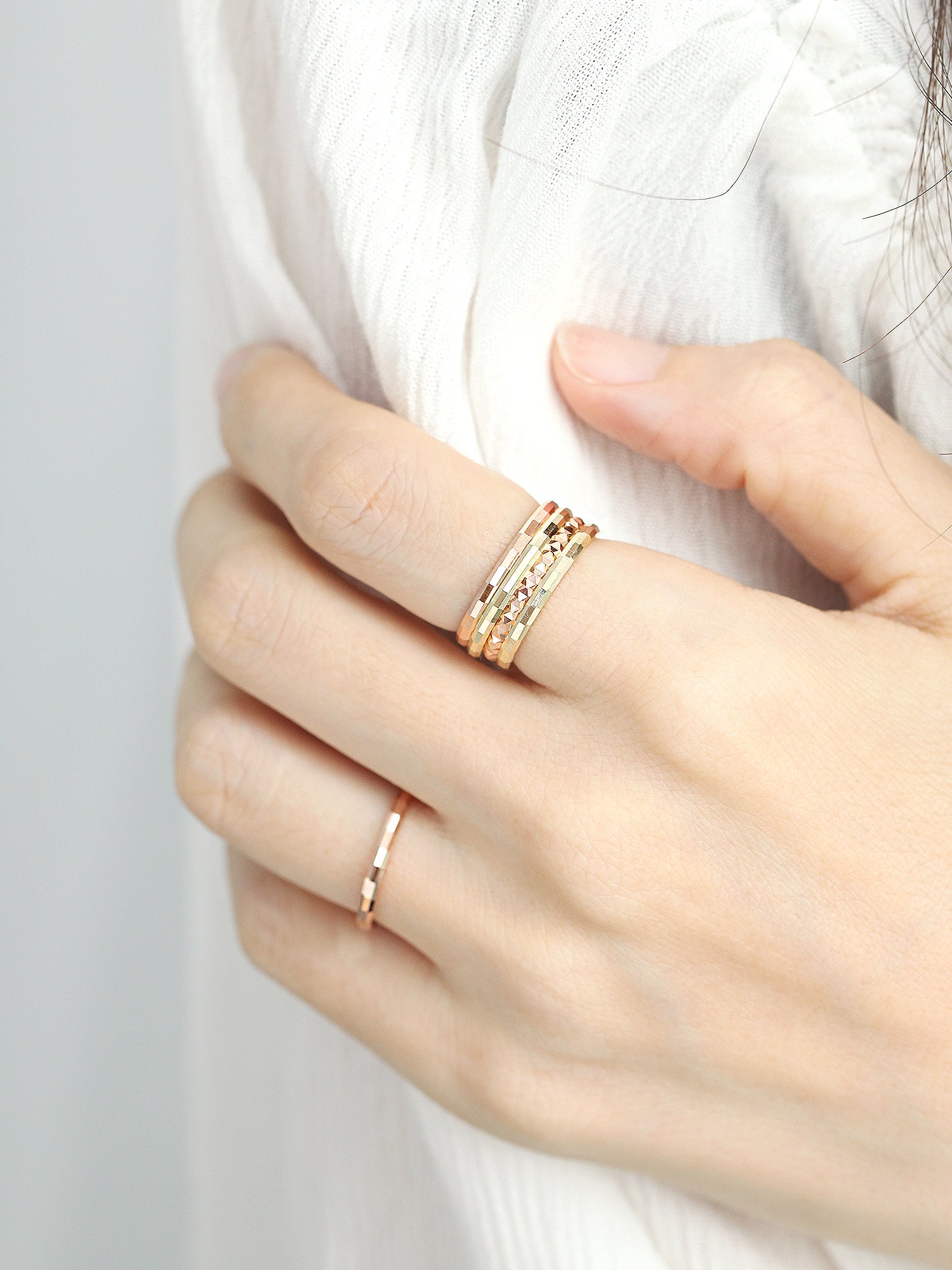 14K Gold Hallow Layered Cutting Guard Ring - Image 2