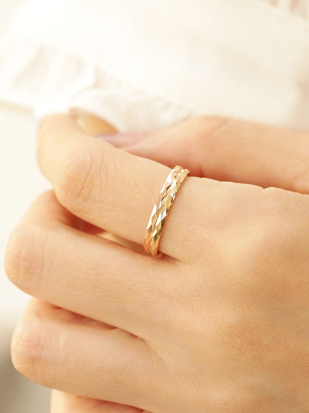 14K Gold Hallow Layered Cutting Guard Ring - Image 9