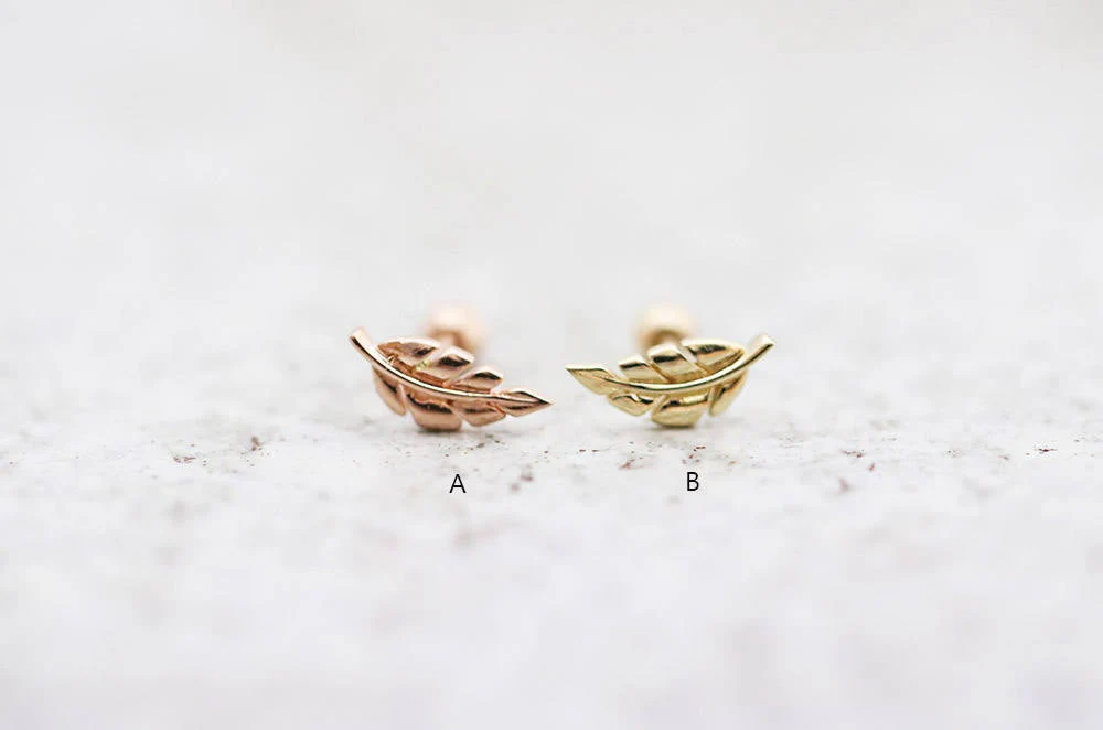 14K Gold Leaf Cartilage Earring 18G16G - Image 2