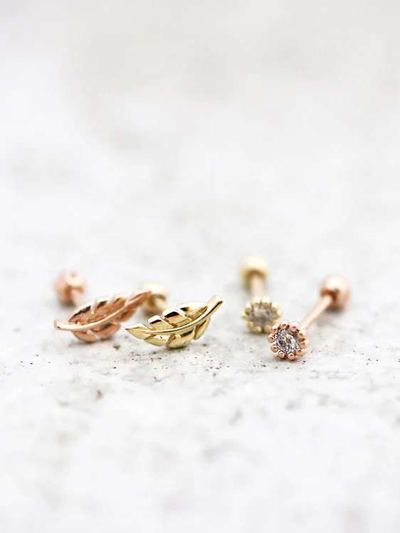 14K Gold Leaf Cartilage Earring 18G16G - Image 6