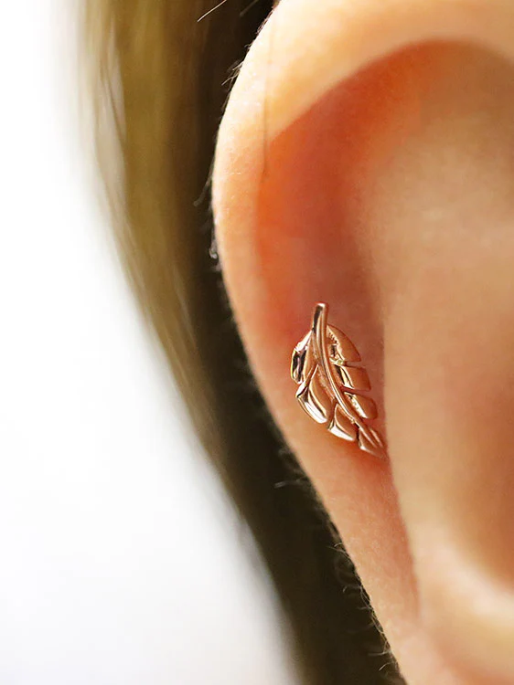 14K Gold Leaf Cartilage Earring 18G16G - Image 8