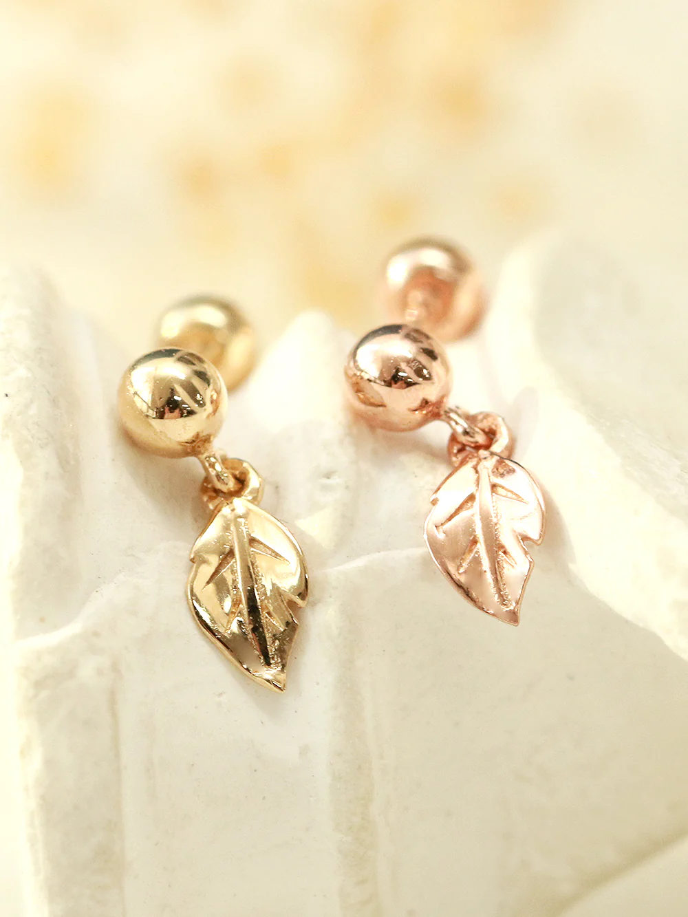 14K Gold Leaf Drop Cartilage Earring 20G18G16G - Image 2
