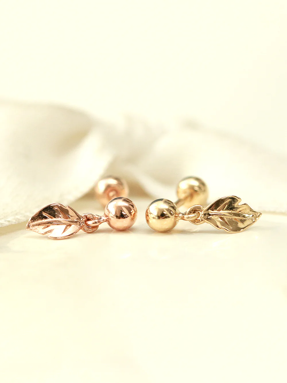 14K Gold Leaf Drop Cartilage Earring 20G18G16G - Image 4