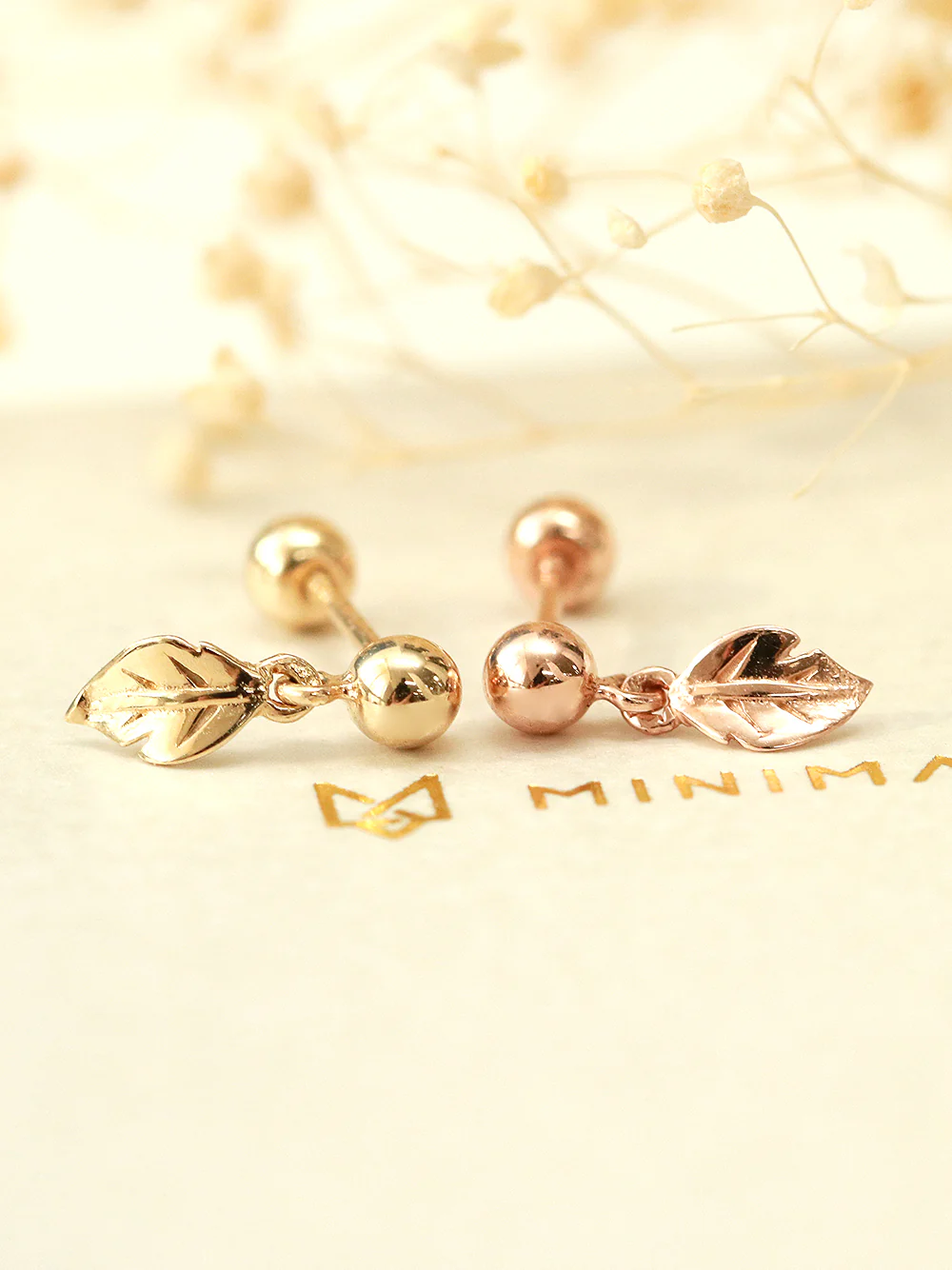 14K Gold Leaf Drop Cartilage Earring 20G18G16G - Image 7