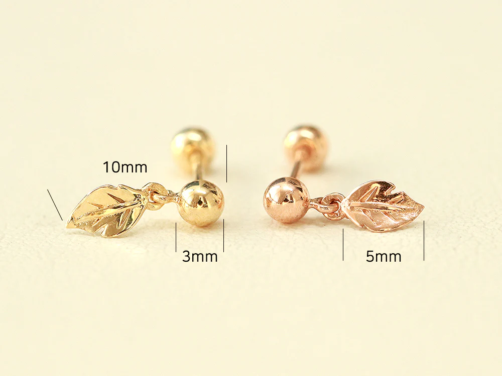 14K Gold Leaf Drop Cartilage Earring 20G18G16G - Image 9