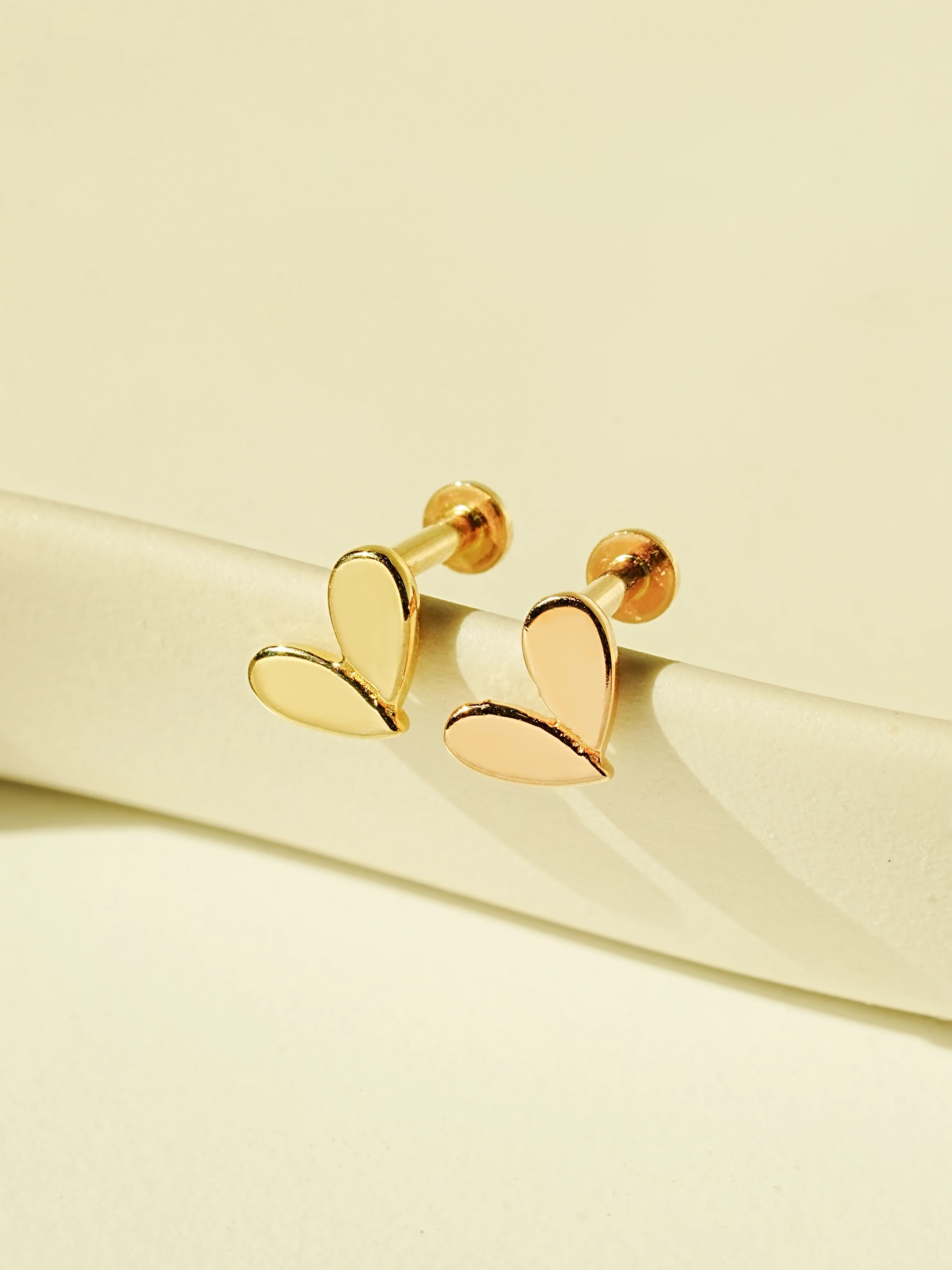 14K Gold Leaf Heart Internally Threaded Labret Piercing 18G16G - Image 5