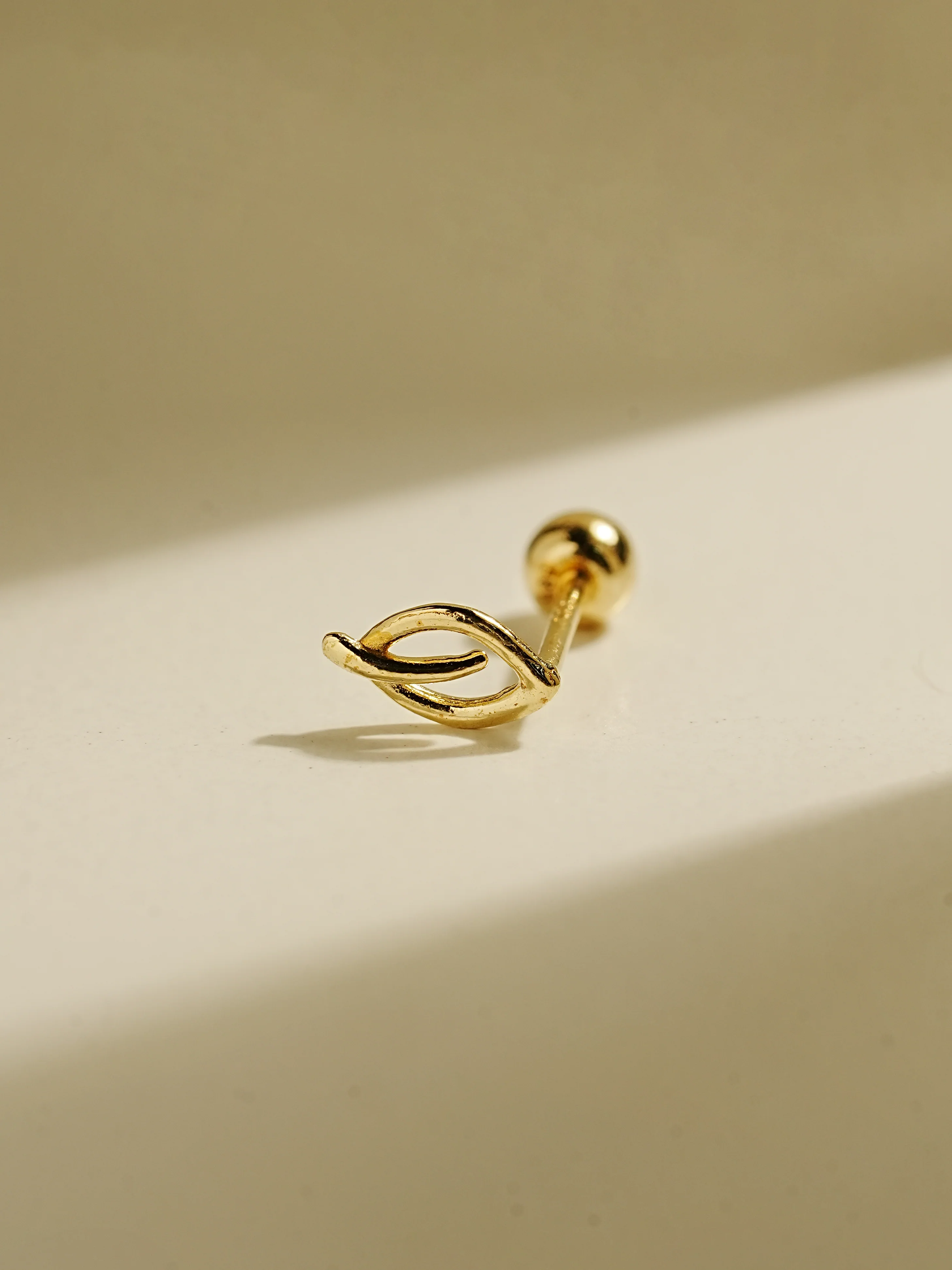 14K Gold Leaf Point Cartilage Earring 20G - Image 3