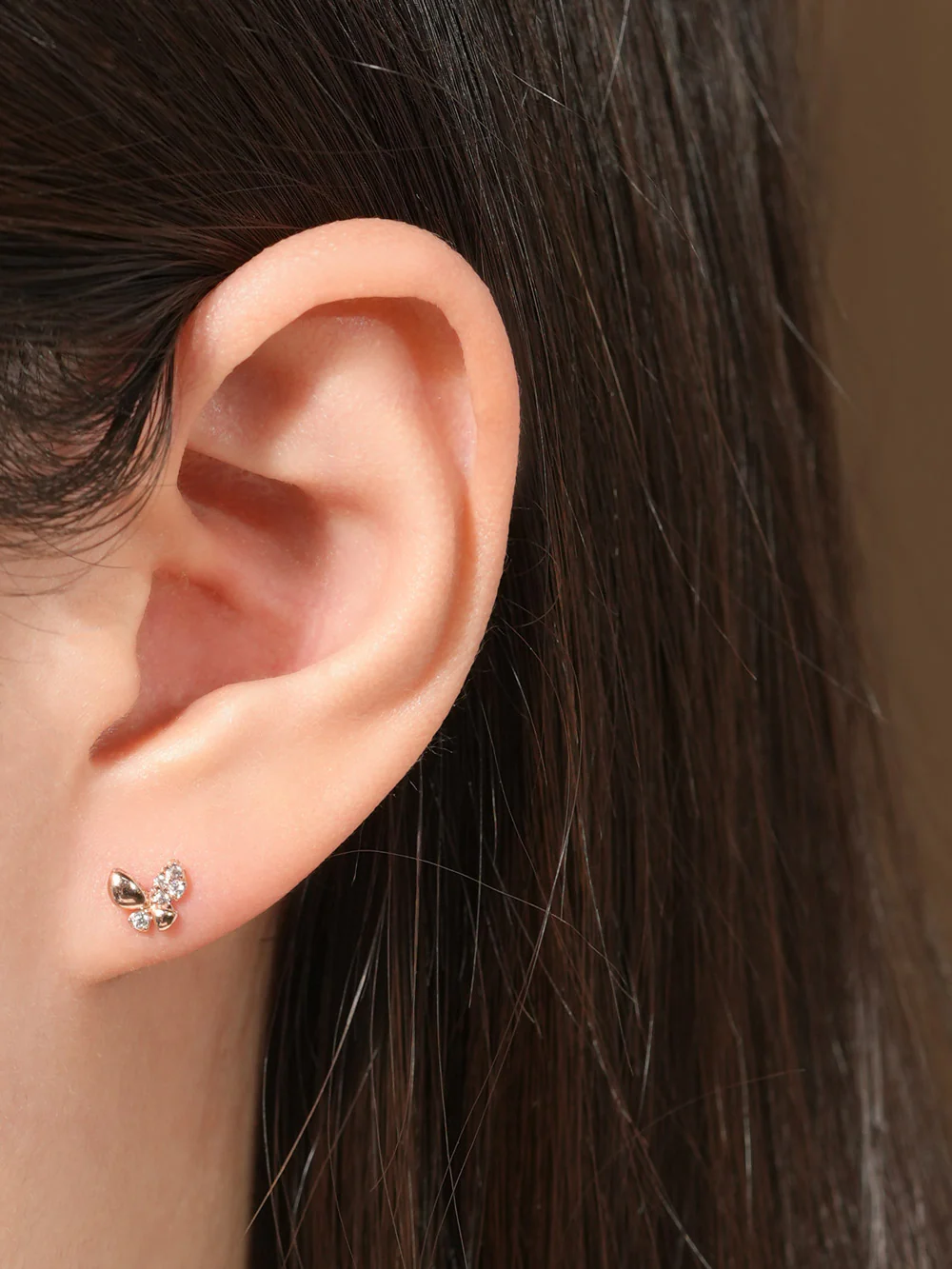 14K Gold Life Butterfly Cartilage Earring 20G - Image 2