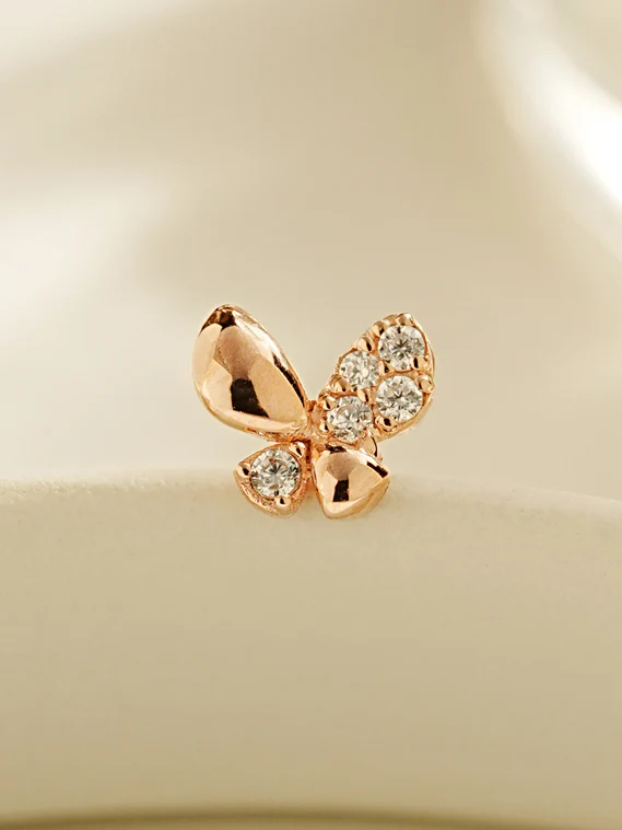 14K Gold Life Butterfly Cartilage Earring 20G - Image 3