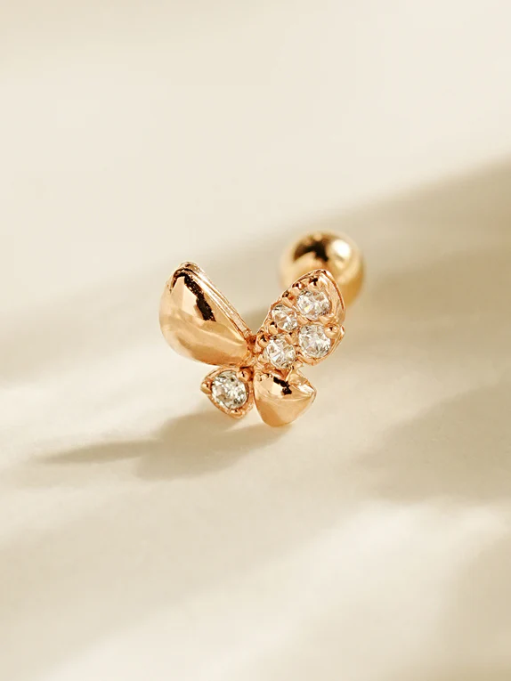 14K Gold Life Butterfly Cartilage Earring 20G - Image 5