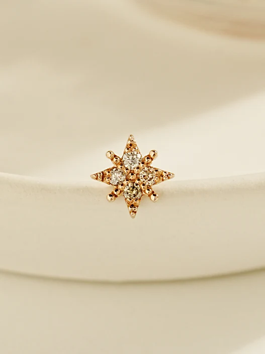 14K Gold Light Brown Dia Zodiac Cartilage Earring 18G - Image 3