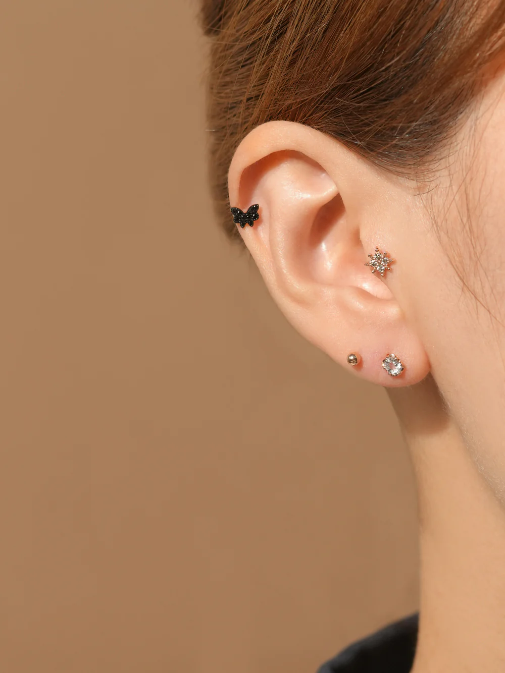 14K Gold Light Brown Dia Zodiac Cartilage Earring 18G - Image 4