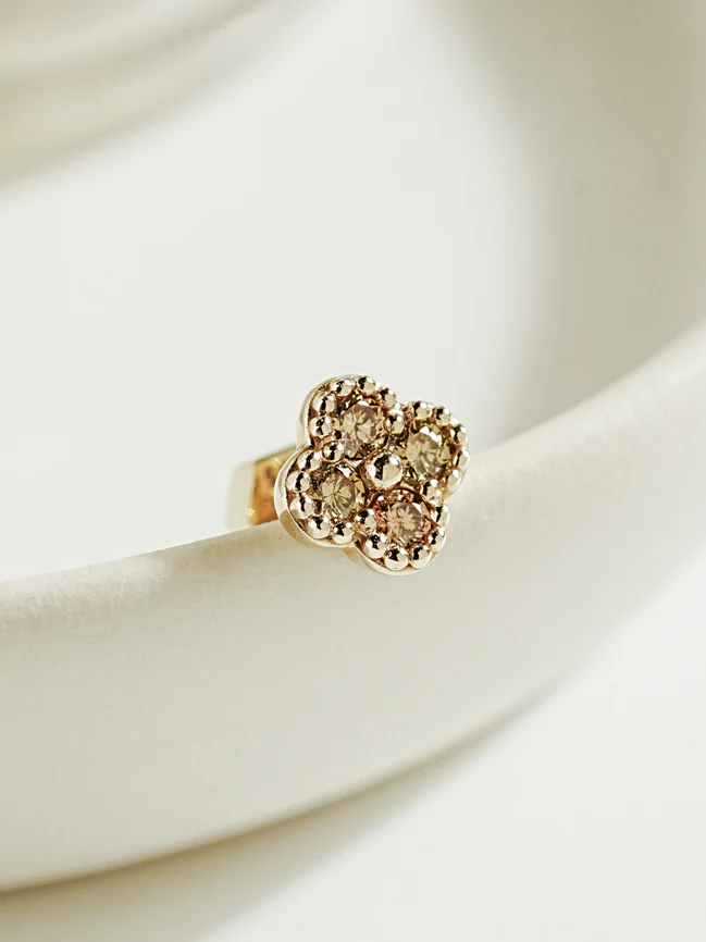 14K Gold Light Brown Diamond Flower Cartilage Earring 18G - Image 3