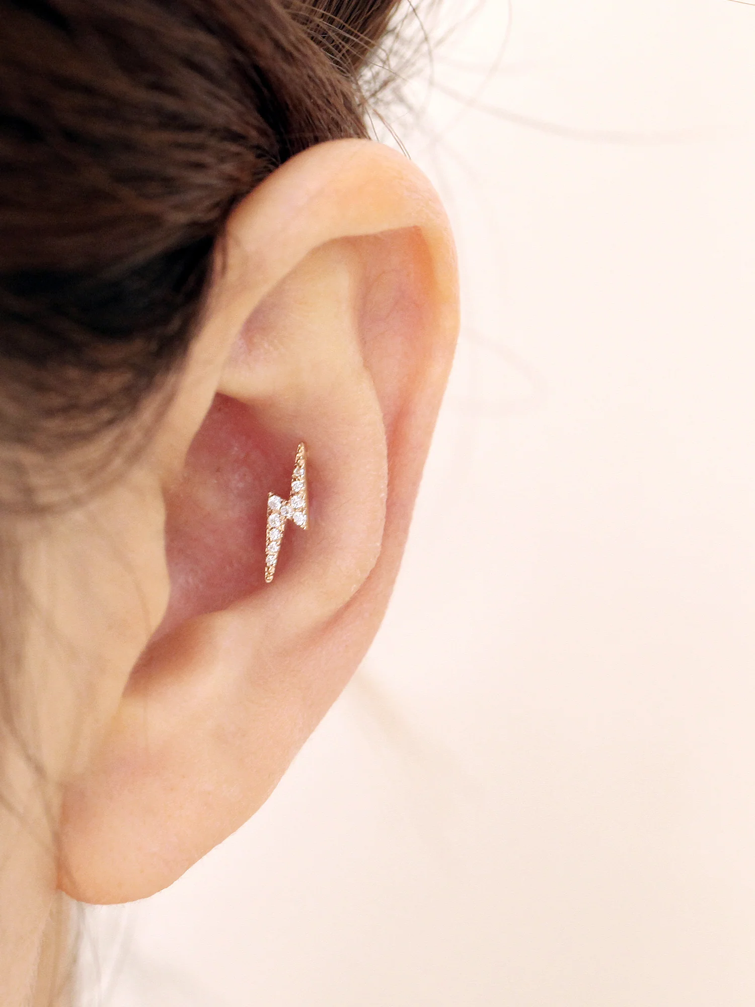 14K Gold Lightning Bolt Cartilage Earring 18G16G - Image 8