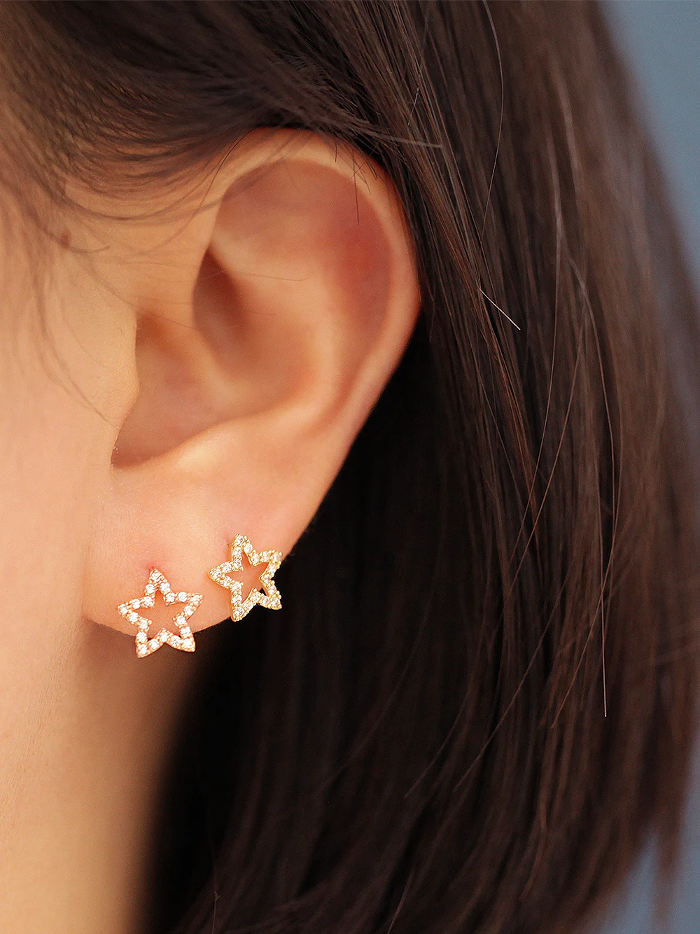 14K gold Line Cubic Star cartilage earring 20g - Image 2