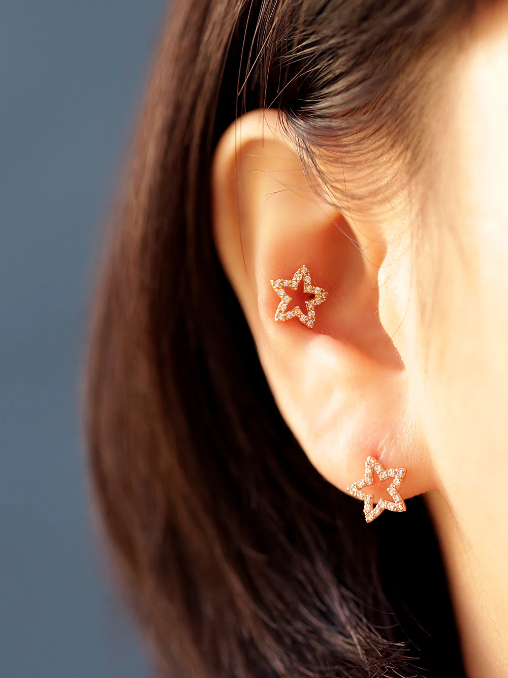 14K gold Line Cubic Star cartilage earring 20g - Image 3
