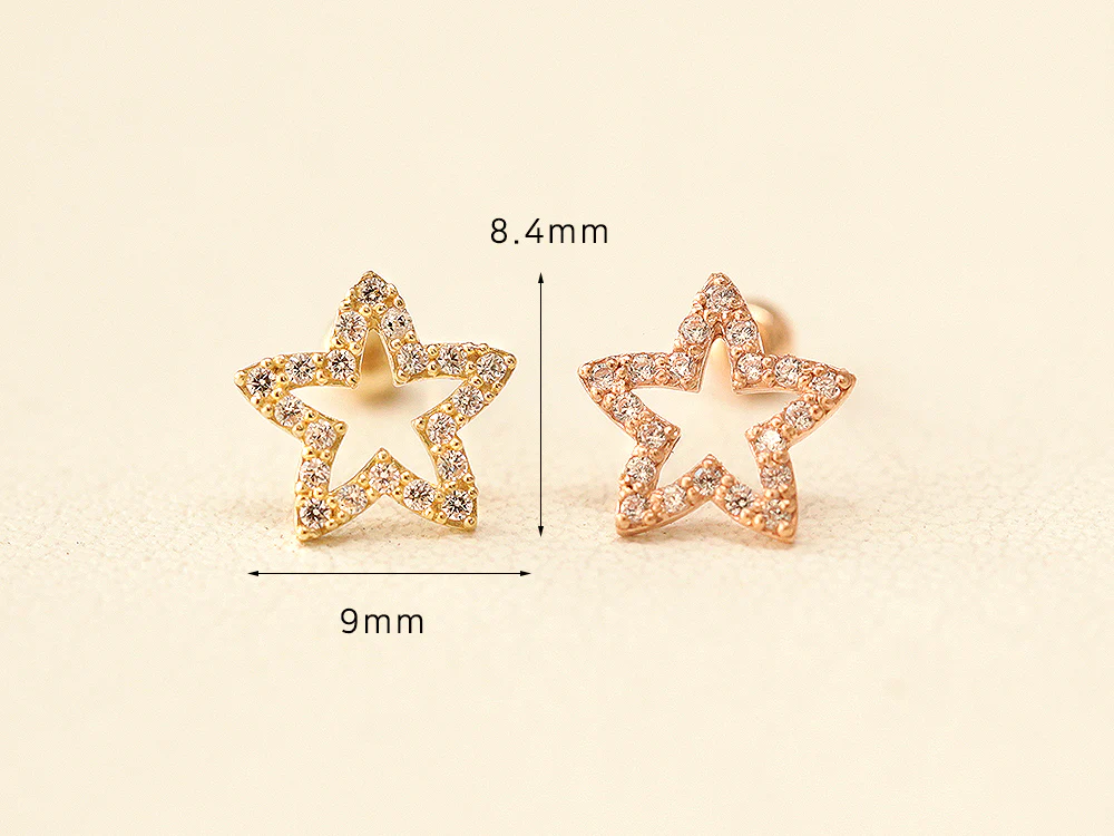 14K gold Line Cubic Star cartilage earring 20g - Image 9