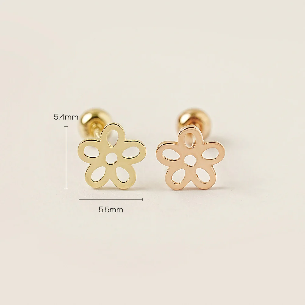 14K Gold Line Five Petals Cartilage Earring 20G - Image 6