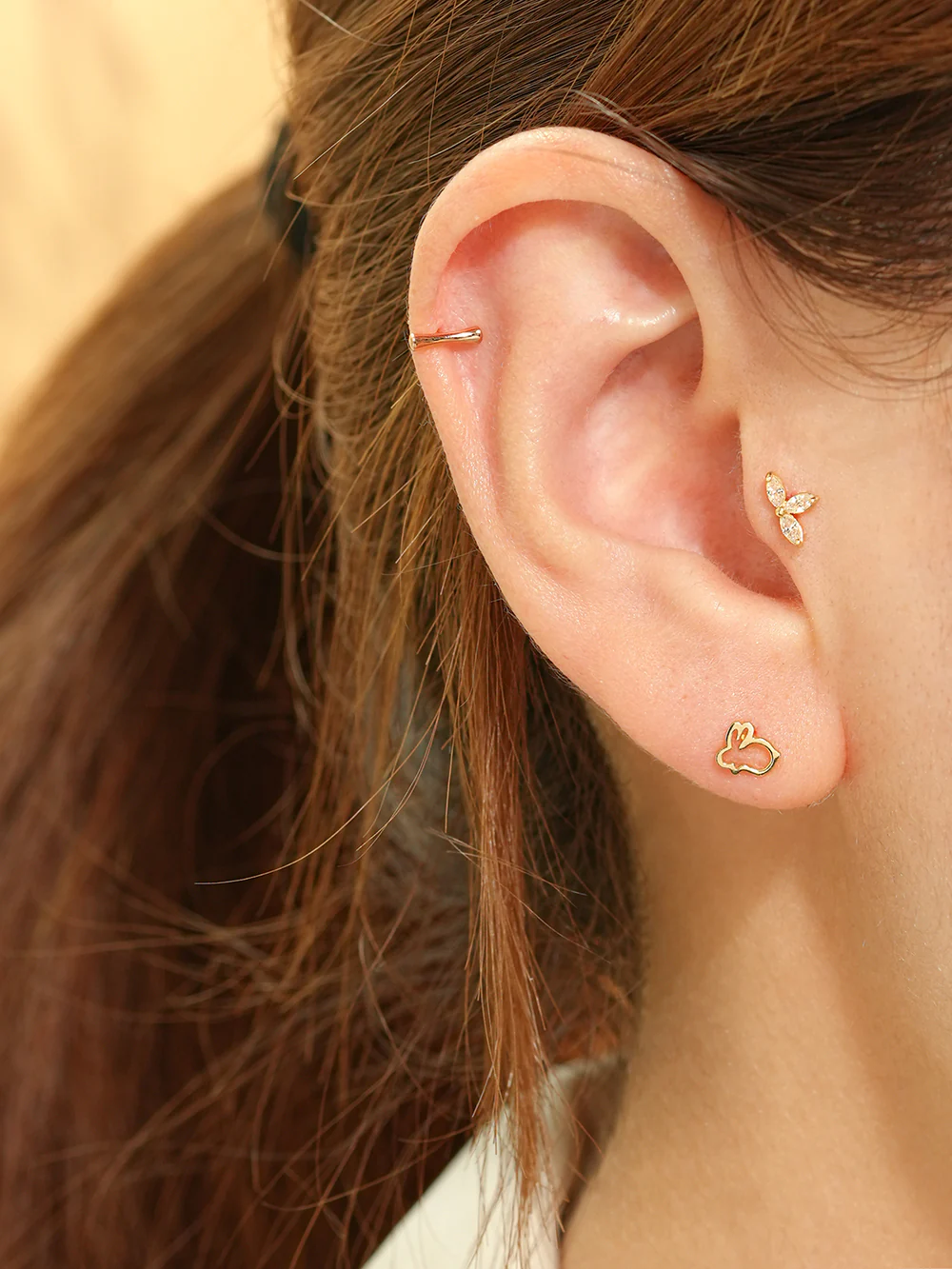 14K Gold Line Rabbit Cartilage Earring 20G - Image 4
