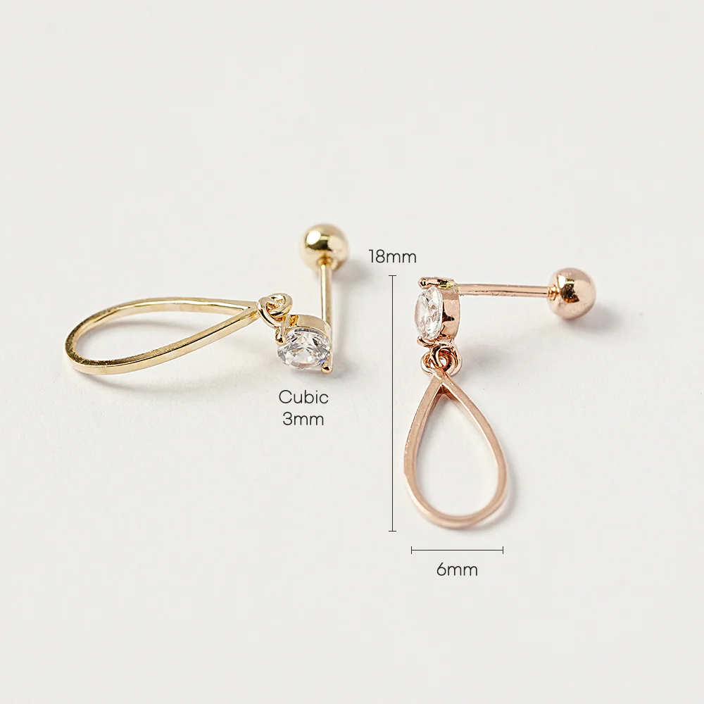 14K Gold Line Waterdrop Cartilage Earring 20G18G16G - Image 13