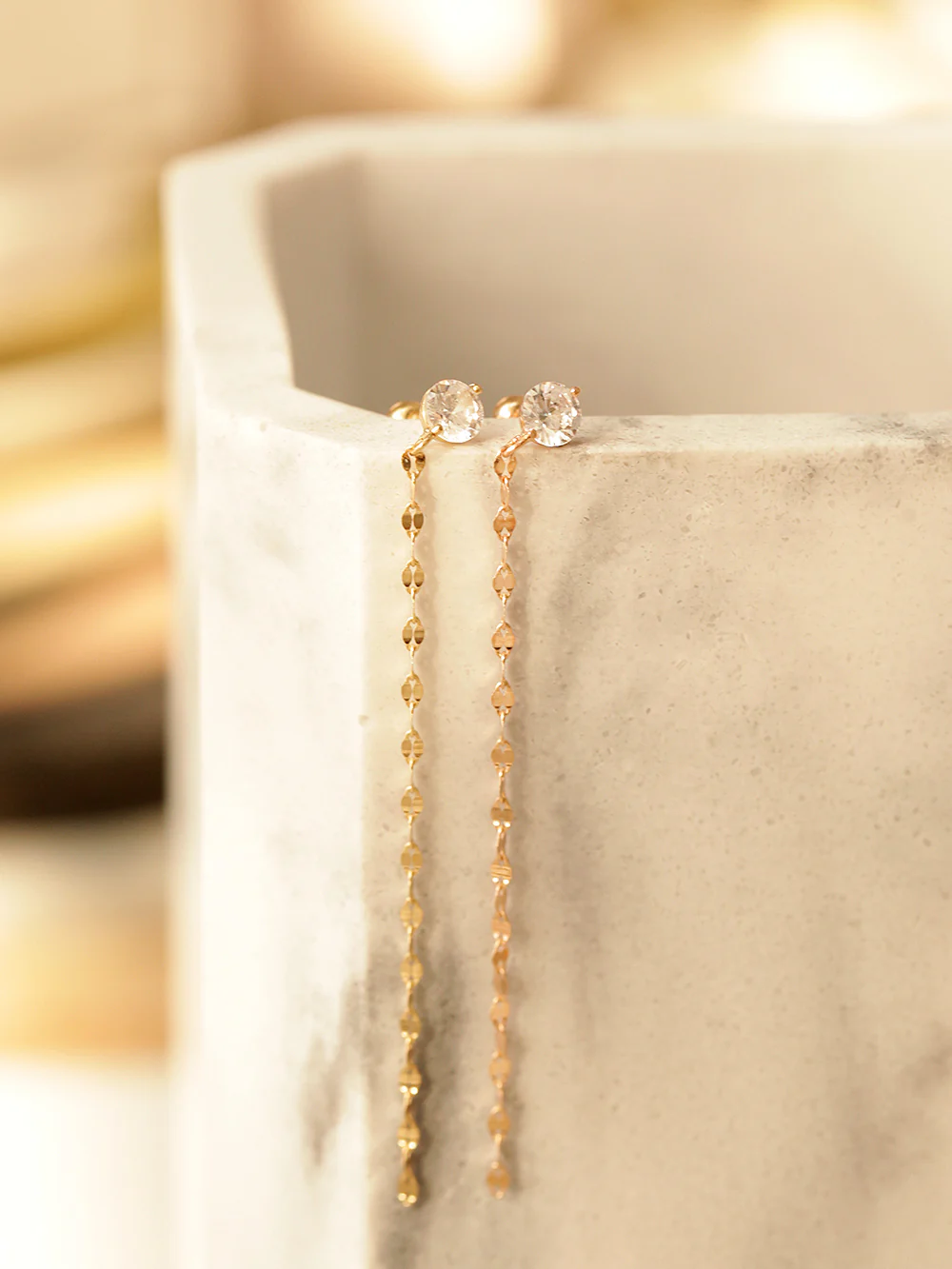 14K Gold Long Chain Cubic Cartilage Earring 20G18G16G - Image 2