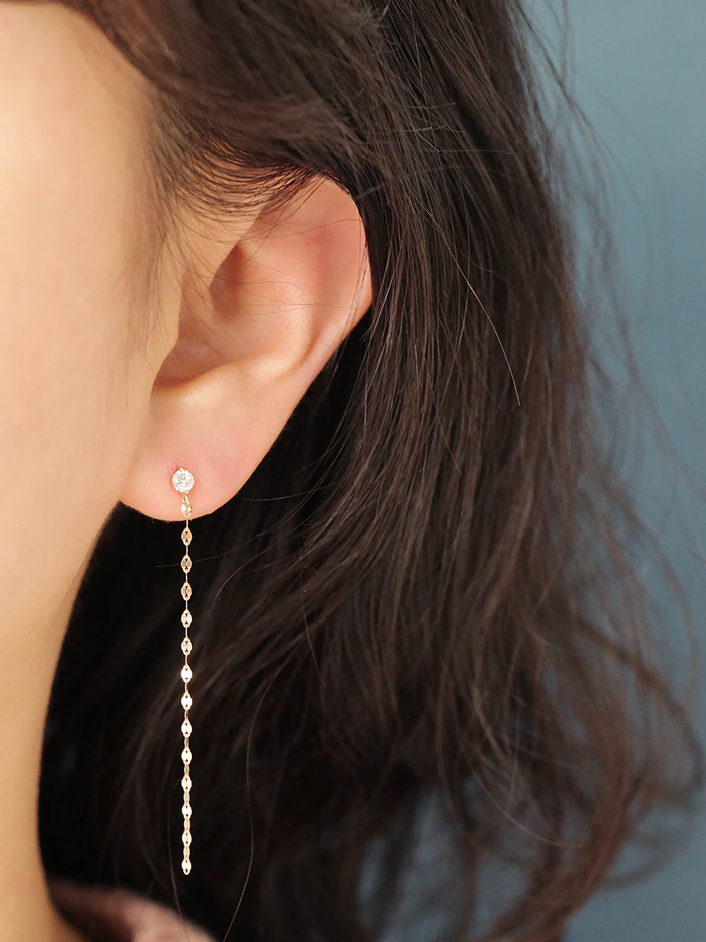 14K Gold Long Chain Cubic Cartilage Earring 20G18G16G - Image 5