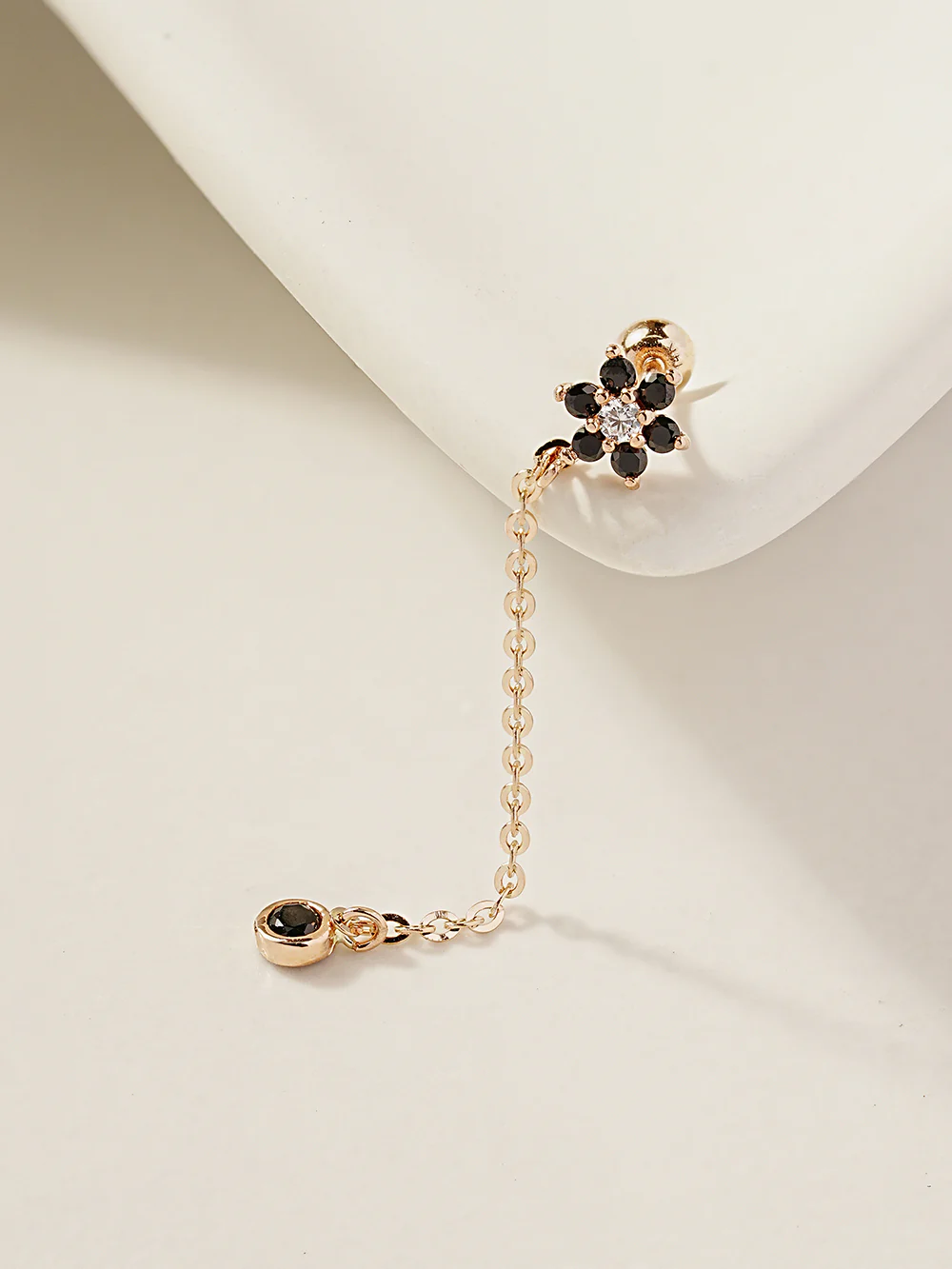 14K Gold Long Chain Flower Drop Cartilage Earring 20G18G16G - Image 7