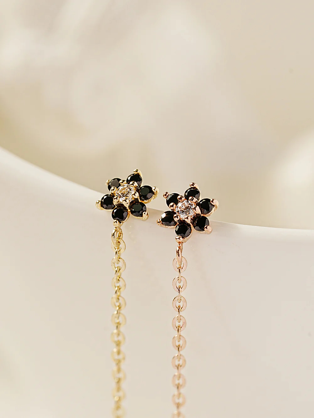 14K Gold Long Chain Flower Drop Cartilage Earring 20G18G16G - Image 9