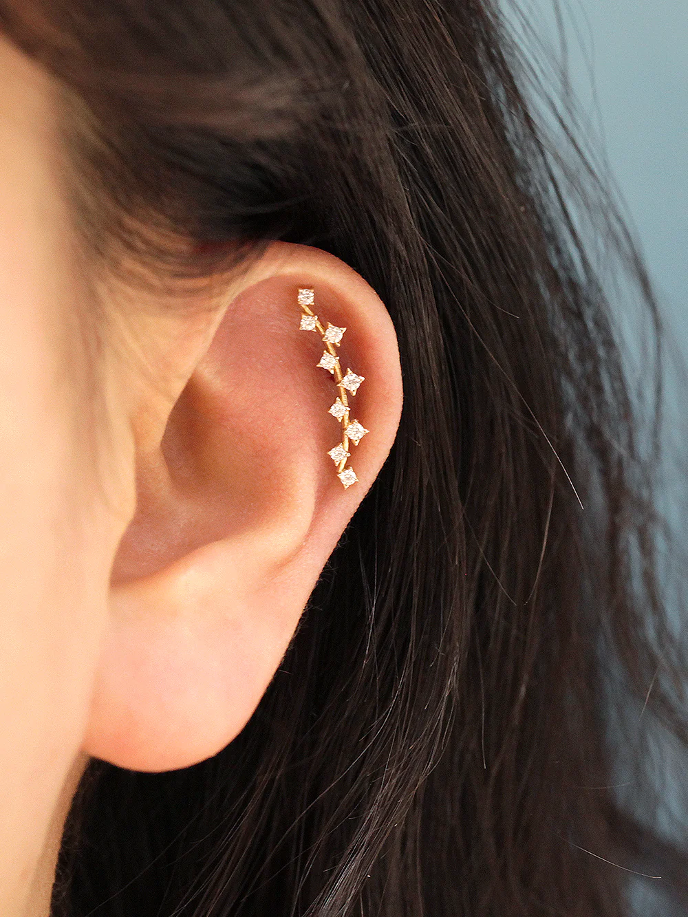 14K Gold Long Curve Cubic Cartilage Earring 20G18G16G - Image 4
