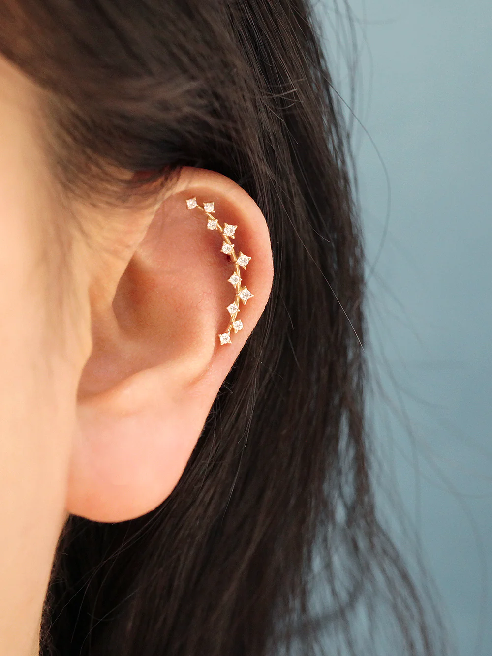 14K Gold Long Curve Cubic Cartilage Earring 20G18G16G - Image 6