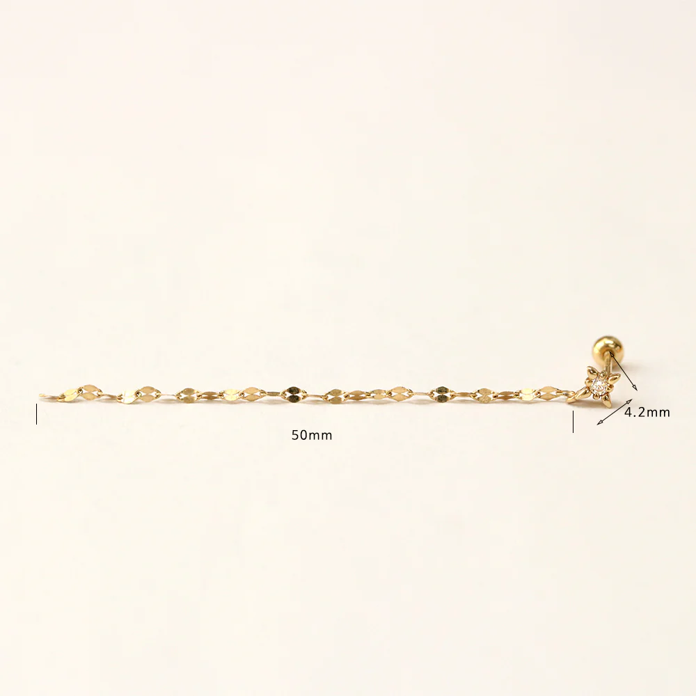 14K Gold Long Drop Chain Cubic Cartilage Piercing Earring 20G18G16G - Image 11