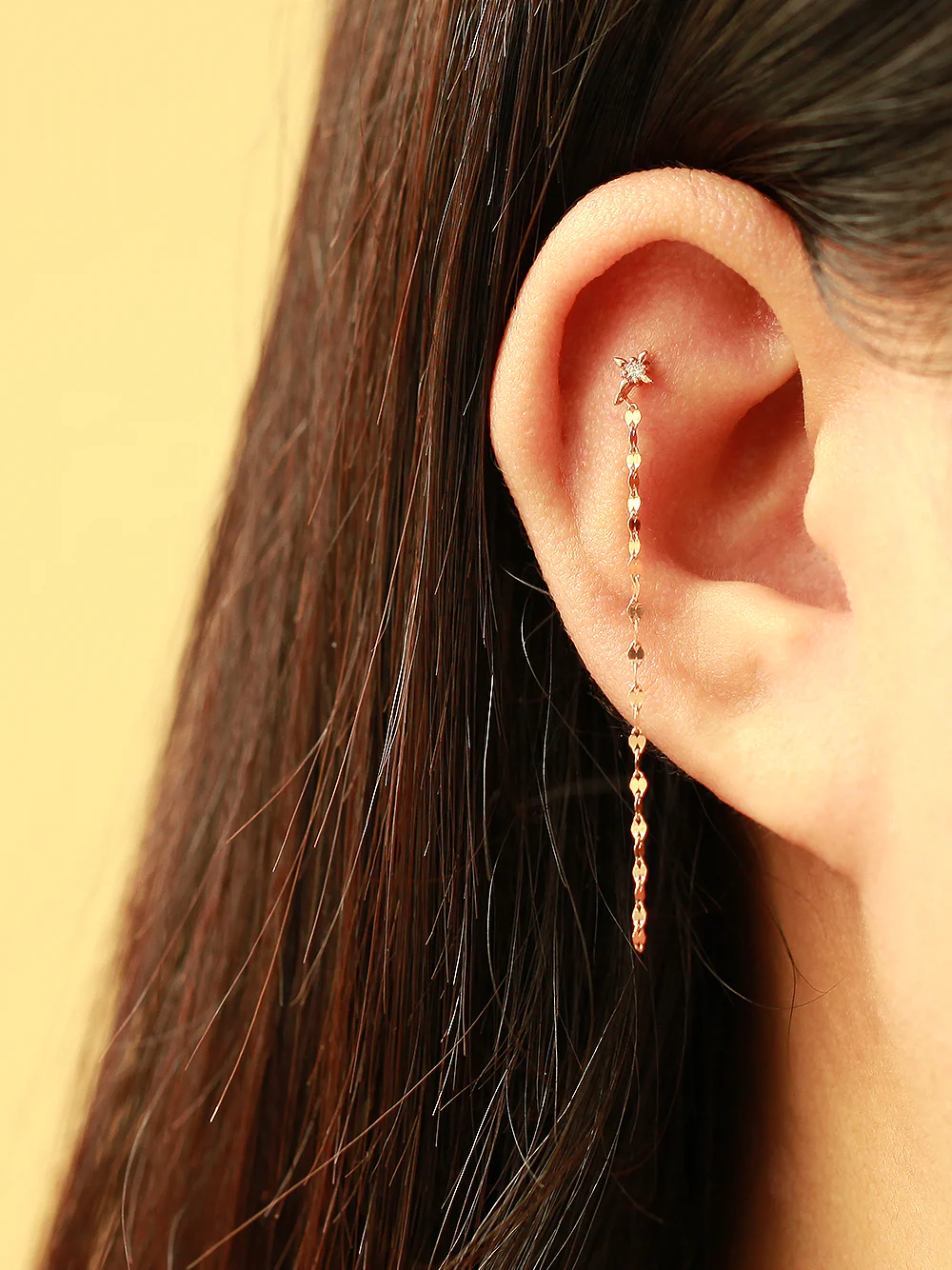 14K Gold Long Drop Chain Cubic Cartilage Piercing Earring 20G18G16G - Image 5