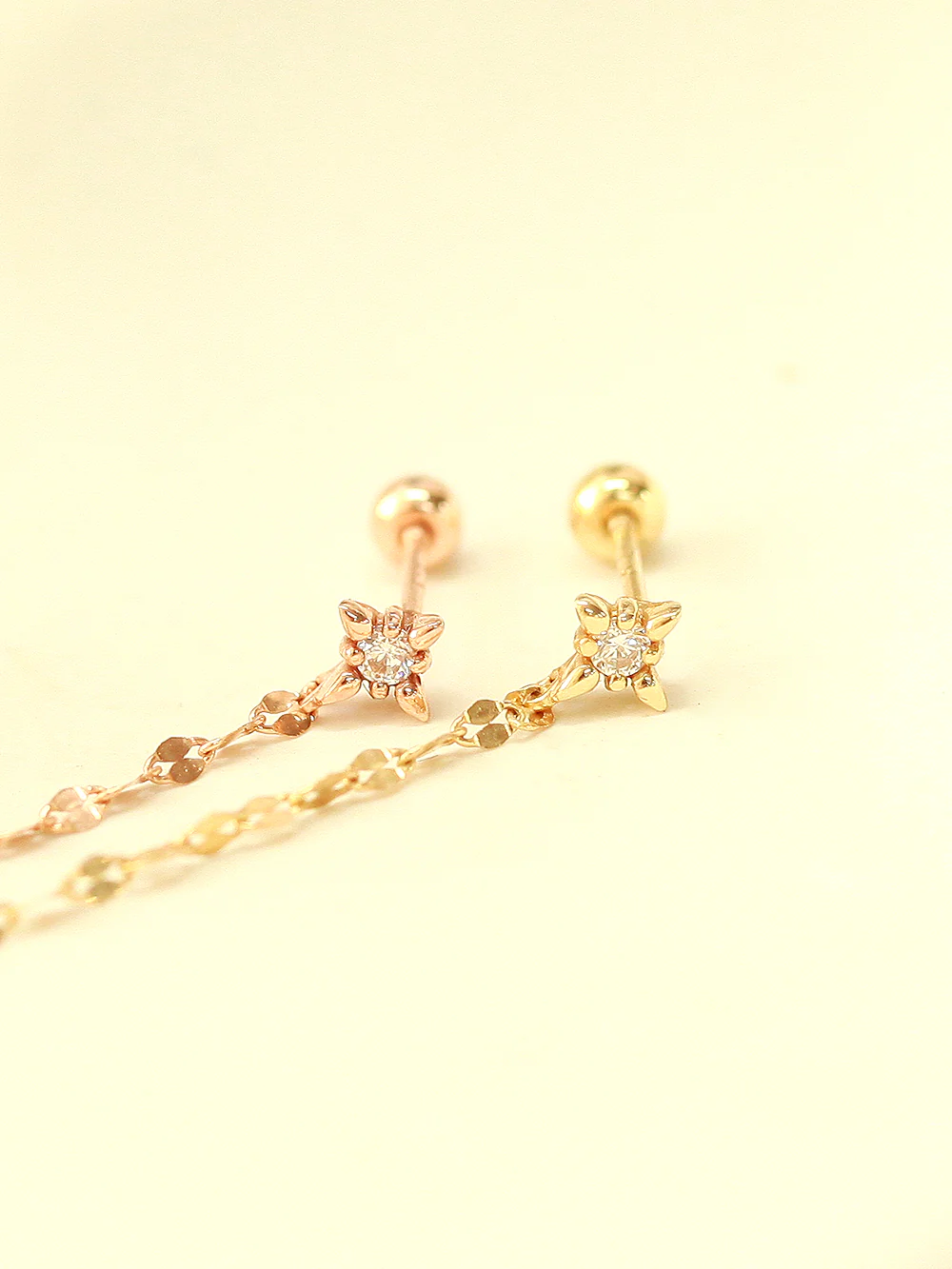 14K Gold Long Drop Chain Cubic Cartilage Piercing Earring 20G18G16G - Image 7