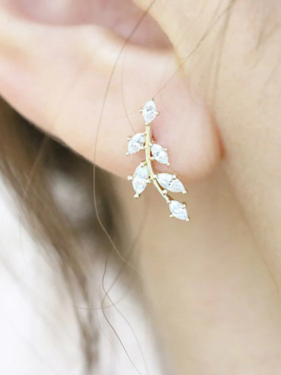 14K Gold Long Leaf CZ Cartilage Earring 18G16G - Image 6
