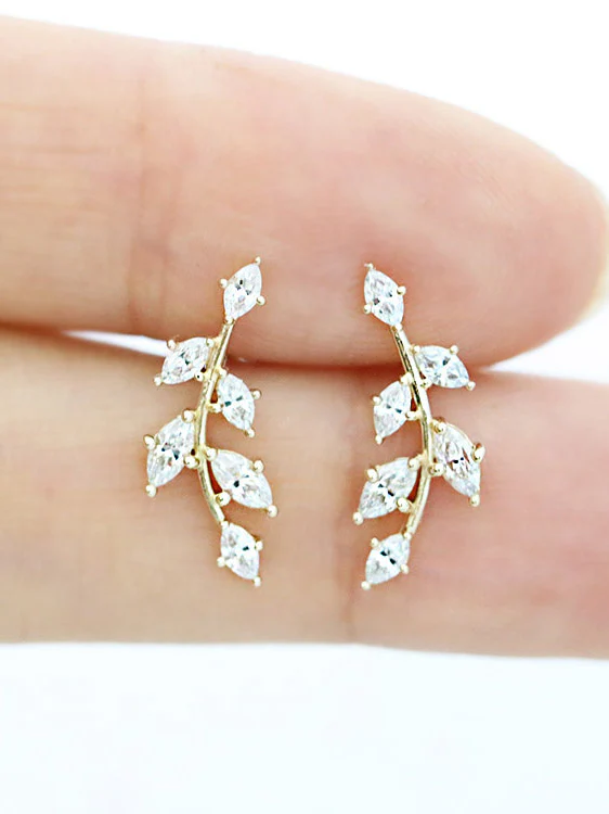14K Gold Long Leaf CZ Cartilage Earring 18G16G - Image 8