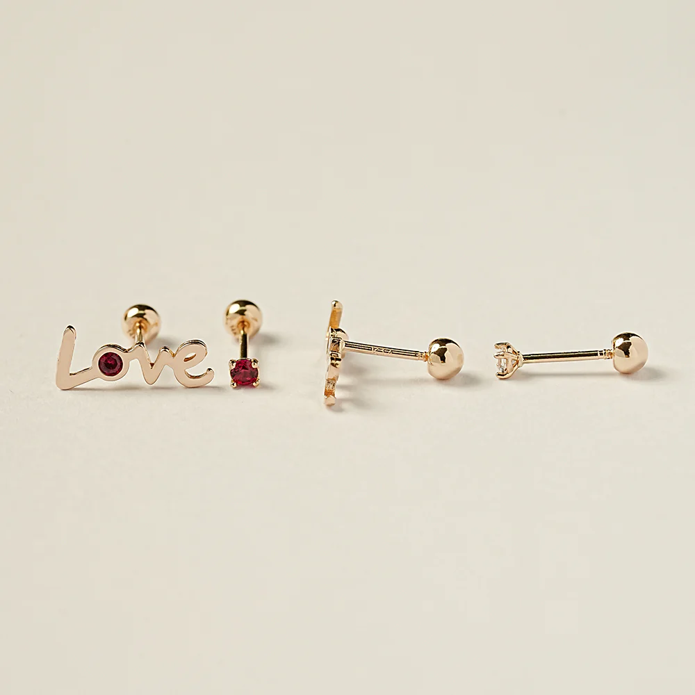 14K Gold Love Cubic Set Cartilage Earring 20G18G16G - Image 10