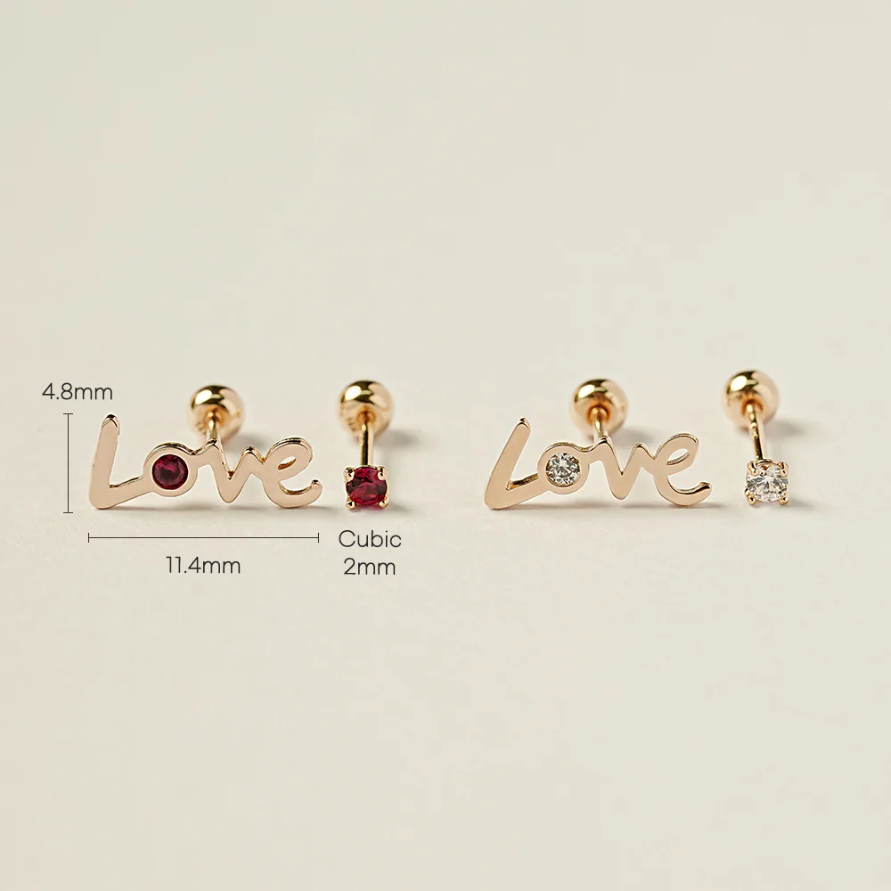 14K Gold Love Cubic Set Cartilage Earring 20G18G16G - Image 11