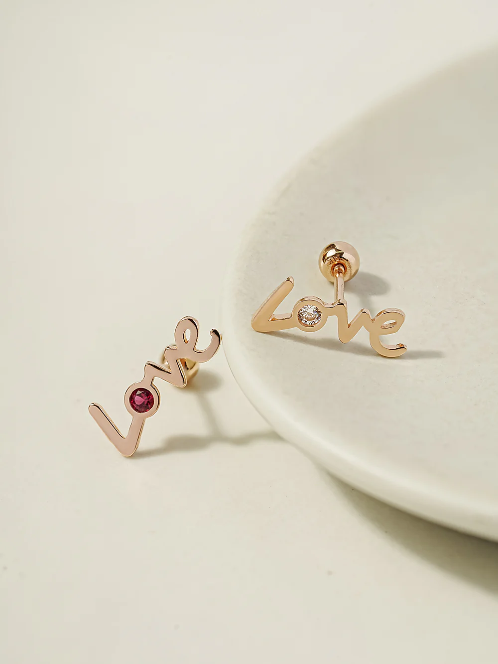 14K Gold Love Cubic Set Cartilage Earring 20G18G16G - Image 3