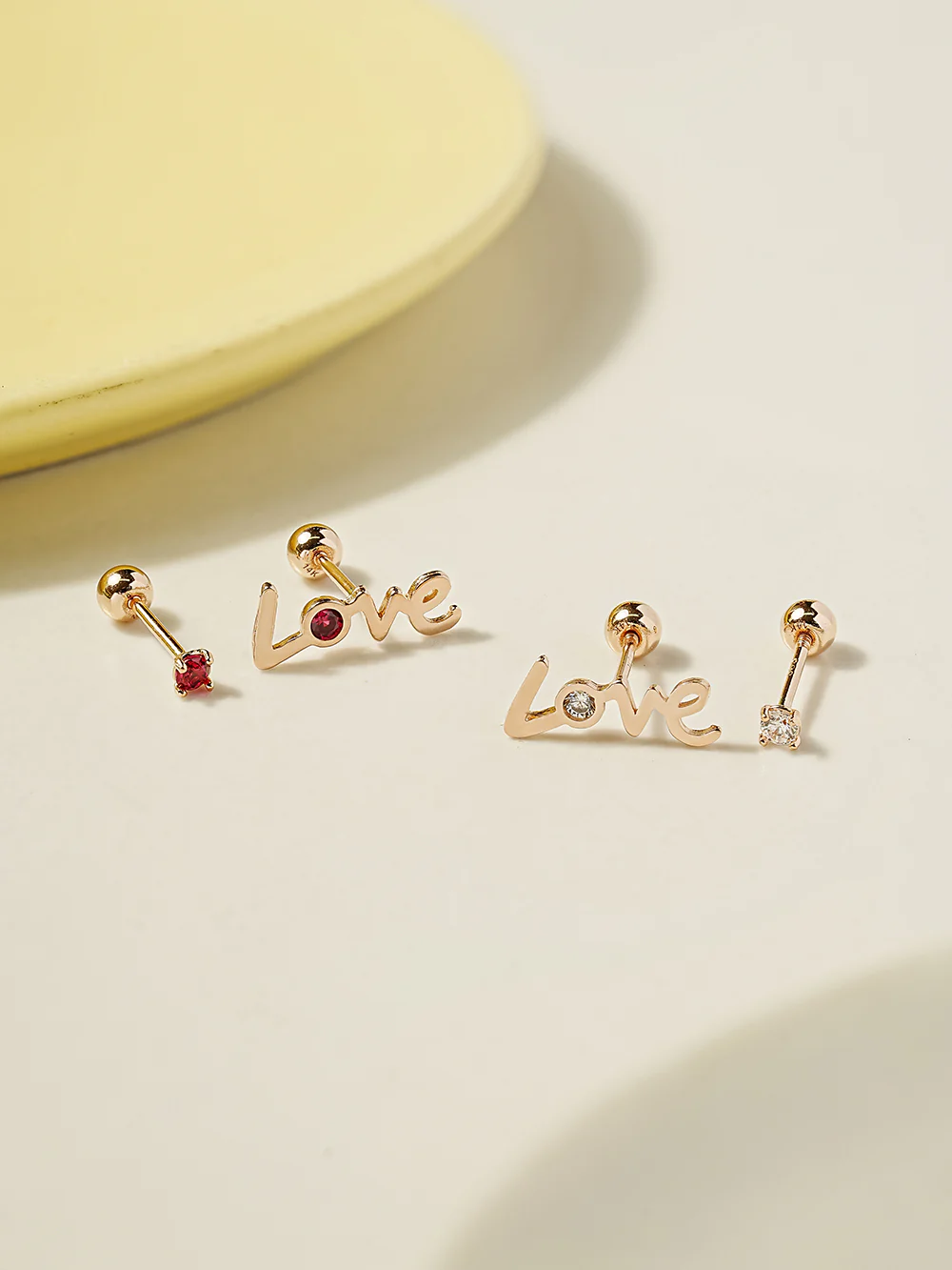 14K Gold Love Cubic Set Cartilage Earring 20G18G16G - Image 5