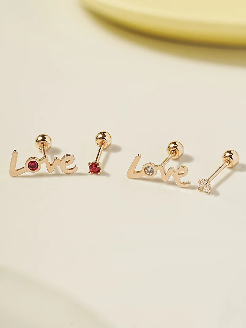 14K Gold Love Cubic Set Cartilage Earring 20G18G16G - Image 8
