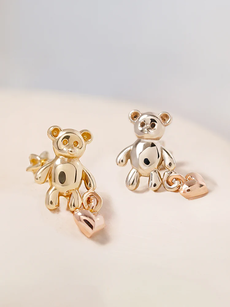 14K Gold Love Heart Bear Cartilage Earring 18G16G