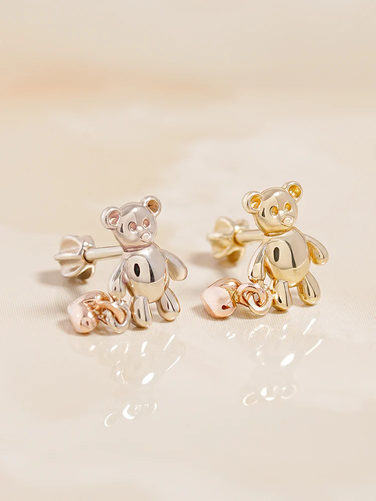 14K Gold Love Heart Bear Cartilage Earring 18G16G - Image 10