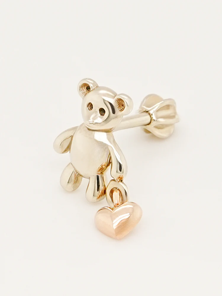 14K Gold Love Heart Bear Cartilage Earring 18G16G - Image 14