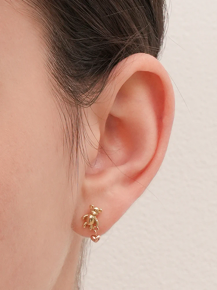 14K Gold Love Heart Bear Cartilage Earring 18G16G - Image 2