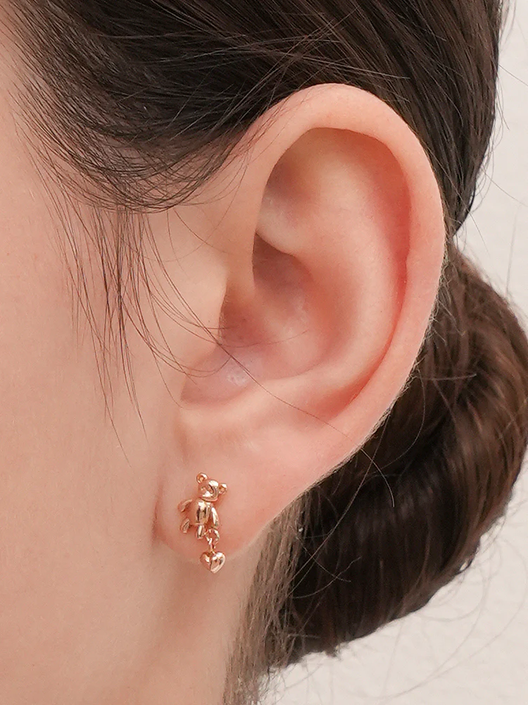 14K Gold Love Heart Bear Cartilage Earring 18G16G - Image 6