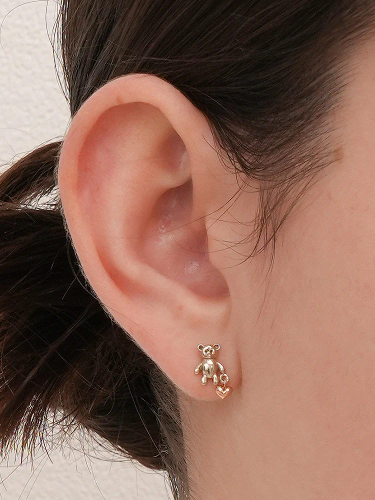 14K Gold Love Heart Bear Cartilage Earring 18G16G - Image 8