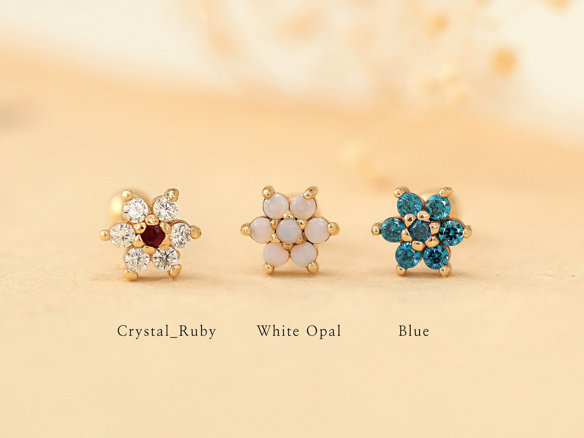 14K Gold Lovely Flower Cartilage Earring - M 18G16G - Image 13